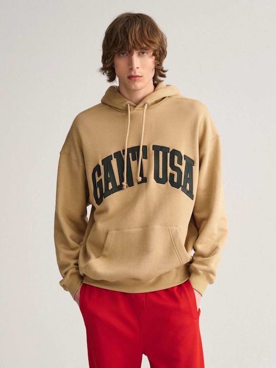 Gant Herren Sweatshirt mit Kapuze und Taschen Beige