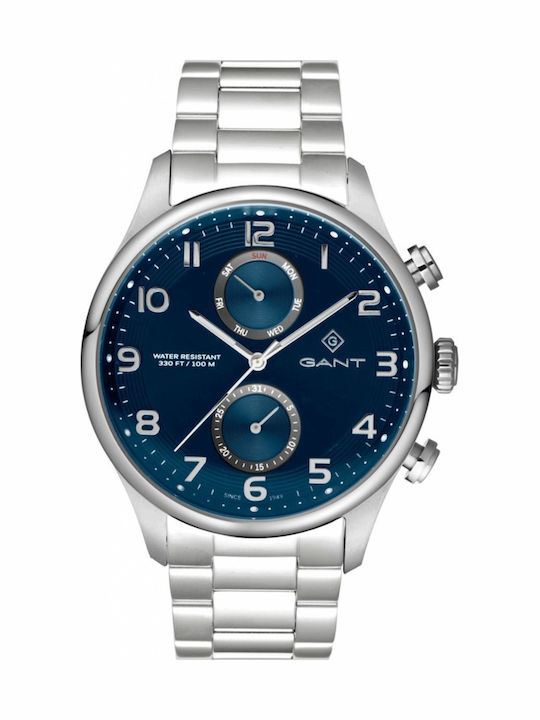 Gant Southampton Ανδρικό Ρολόι 44mm Χρονογράφος Μπαταρίας με Ασημί Μεταλλικό Μπρασελέ