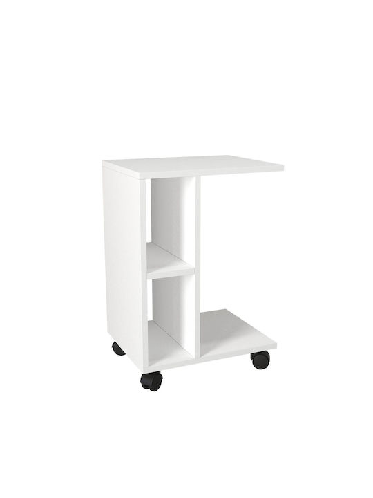 Kithros Rectangular Wooden Side Table with Wheels White L35xW45xH65cm