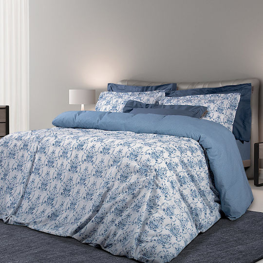 Greenwich Polo Club Duvet Cover Set Cotton Queen with 2 Pillowcases 220x240 2134 Ecru / Blue