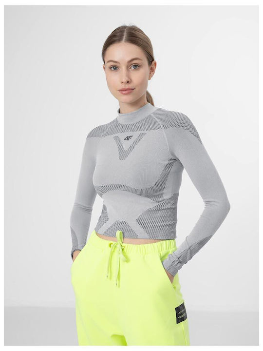 4F Damen Sportlich Bluse Langärmelig Gray