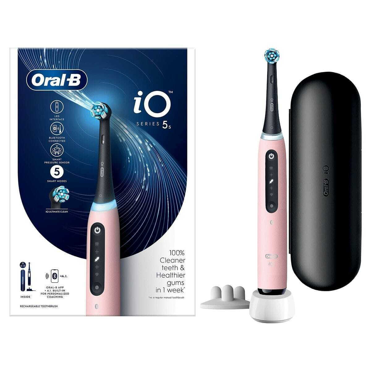 OralB iO Series 5s Electric Toothbrush with Timer, Pressure Sensor and Travel Case Pink