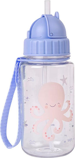 Saro Ocean Life Kids Water Bottle Plastic with Straw Light Blue 450ml
