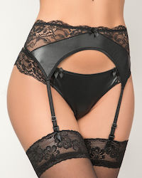 Milena by Paris 005400 Suspenders with Lace & Leatherette Black