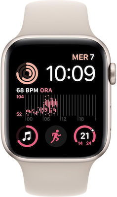 Apple Watch SE 2022 Aluminium 44mm Αδιάβροχο με Παλμογράφο (Starlight with Starlight Sport Band)
