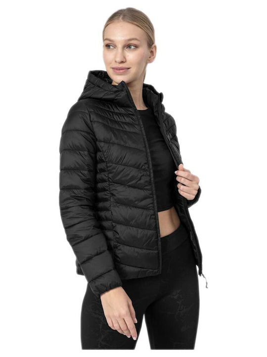 Women's for Hiking Short Puffer Jacket for Winter with Hood Black