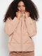 Kurz Damen Puffer Jacke mit pelziger Kapuze für Winter Beige