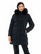 Biston Women's Long Puffer Jacket for Winter with Detachable Hood Black