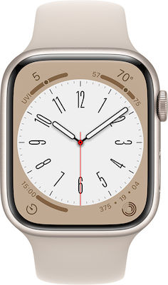 Apple Watch Series 8 Aluminium 45mm Αδιάβροχο με Παλμογράφο (Starlight with Starlight Sport Band)