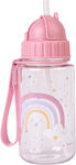 Saro Saro Rainbow ι Με Καλαμάκι Sticlă pentru Copii Plastic cu Pai Roz 450ml