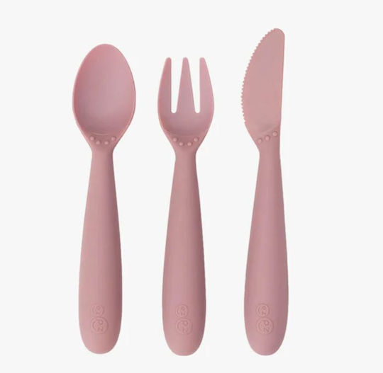 Ezpz Baby Set mit Gabel Happy Utensils aus Silikon Blush 3Stück