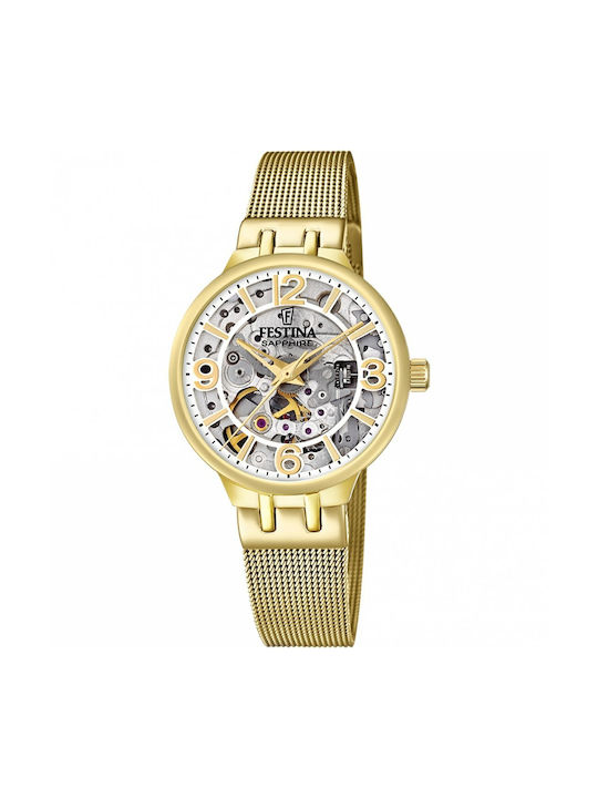 Festina Skeleton Watch Automatic with Gold Metal Bracelet