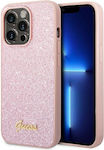 Guess Glitter Flakes Script Metal Logo Silicone Back Cover Pink (iPhone 14 Pro)