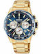 Festina Timeless Мъжки Часовник 45mm Хронограф На Батерия с Златист Неръждаем Стоманен Гривна