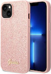Guess Glitter Flakes Script Metal Logo Silicone Back Cover Pink (iPhone 14)