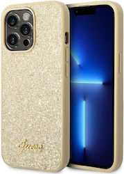 Guess Glitter Flakes Script Metal Logo Задна корица Силикон Златен (iPhone 14 Pro Max - iPhone 14 Про Макс) GUHCP14XHGGSHD