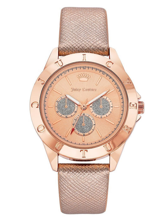Juicy Couture Γυναικείο Ρολόι 38mm Χρονογράφος Μπαταρίας με Ροζ Χρυσό Δερμάτινο Λουράκι