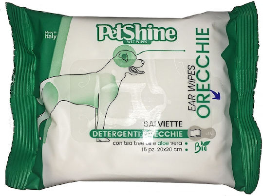 Pet Camelot Petshine 15 Μαντηλάκια Σκύλου & Γάτας για Καθαρισμό Αυτιών με Πράσινο Τσάι