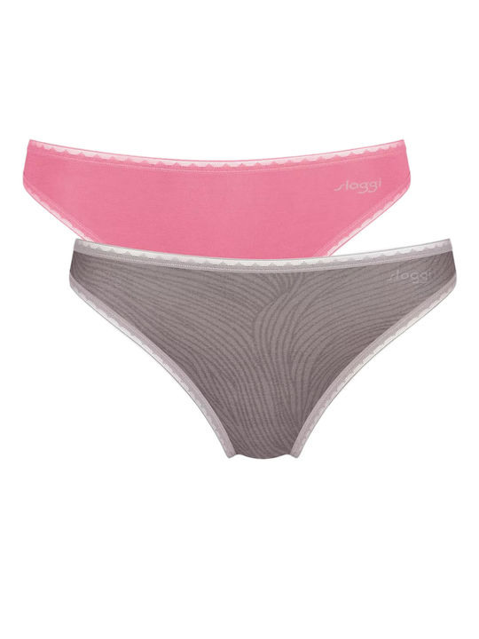 Sloggi Go Tai Βαμβακερά Damen Slip 2Pack Pink/Grey