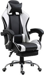ArteLibre Bray Artificial Leather Gaming Chair with Adjustable Arms and Footrest White / Black