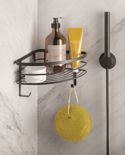 Metaltex 401142 Corner Wall Mounted Bathroom Shelf Metallic 21x21x13cm Black