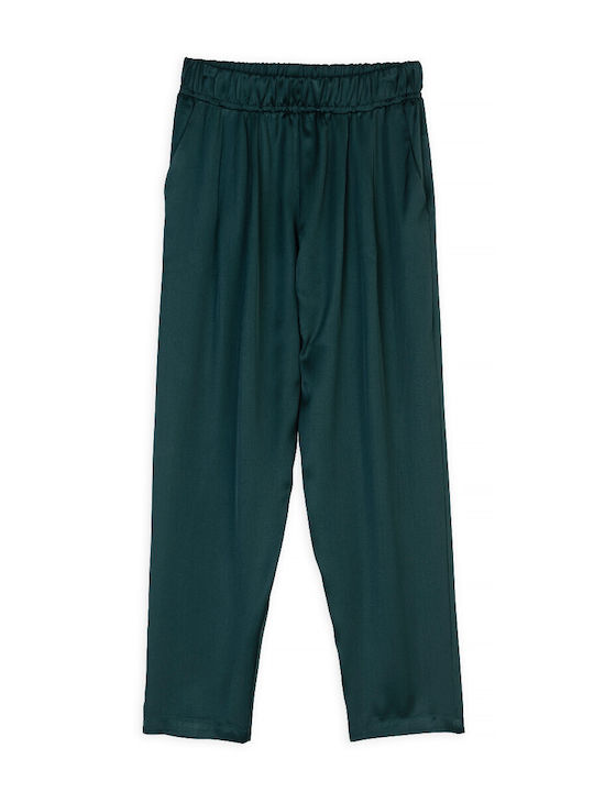Philosophy Wear Women's High-waisted Satin Trousers with Elastic Green