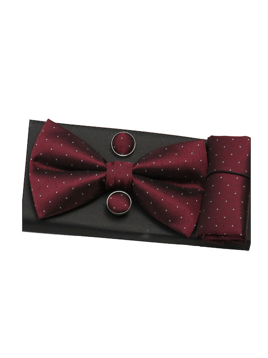 Privato P2 Set Men's Bow Tie Handkerchief Cufflinks Bordeaux