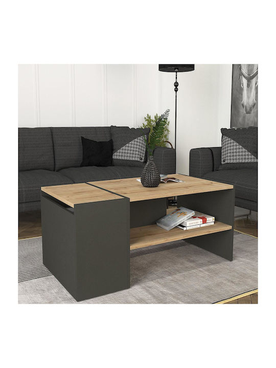 Rectangular Coffee Table Leros Wooden Natural / Charcoal L110xW60xH45cm.