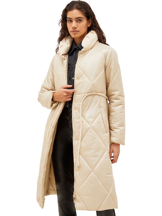 Women's Long Puffer Jacket for Winter Beige