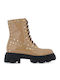 Women's Patent Leather Ankle Boots with Medium Heel Beige