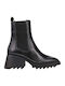 Craquele -INJ01 Leather Women's Chelsea Boots with Medium Heel Black