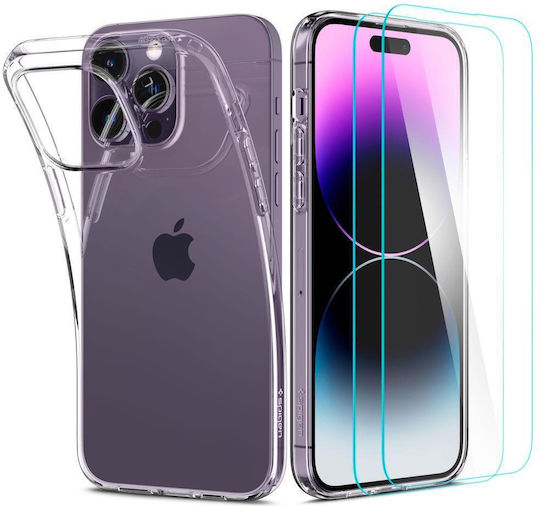 Spigen Crystal Pack Back Cover Σιλικόνης 0.2mm Σετ με Τζαμάκι Διάφανο (iPhone 14 Pro Max)