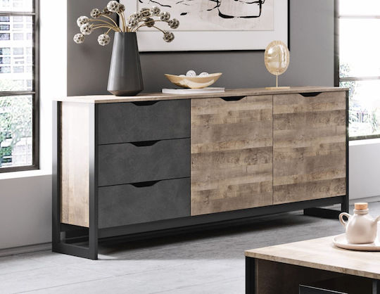Sideboard Arden Holz mit Schubladen Sandgrau / Matera 161x39.6x78.6cm