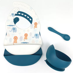 Baby Cloud Set Essgeschirr Λιονταράκια aus Silikon mit rutschfester Basis Blau 4Stück für 6+ Monate