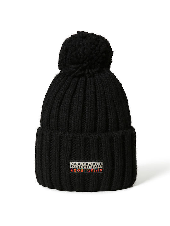 Napapijri Pom Pom Beanie Cap Ribbed In Black Colour