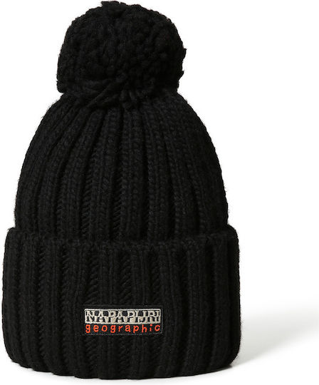 Fea 2 Pom Pom Beanie Beanie with Rib Knit in Black color