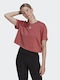 Adidas Aeroready Studio Γυναικείο Αθλητικό Crop Top Κοντομάνικο Fast Drying Wonder Red