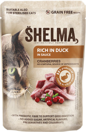Shelma Nassfutter für Katzen in Beutel mit Ente ohne Getreide 85gr