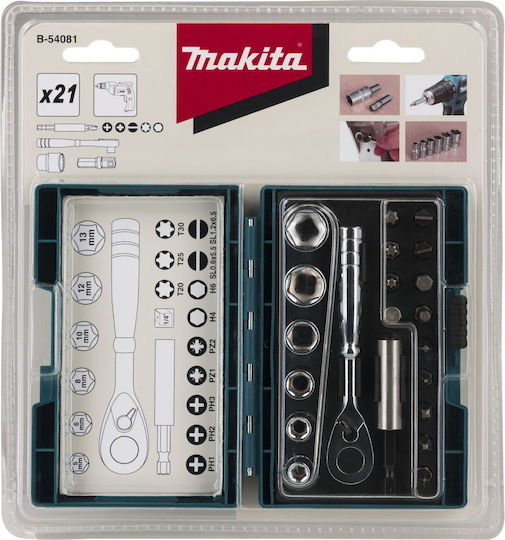 Makita Ратчетни и гнездови гарнитури 1\4" 21бр
