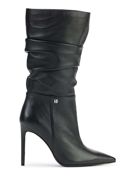 DKNY Maliza Δερμάτινες Γυναικείες Μπότες με Ψηλό Τακούνι Μαύρες