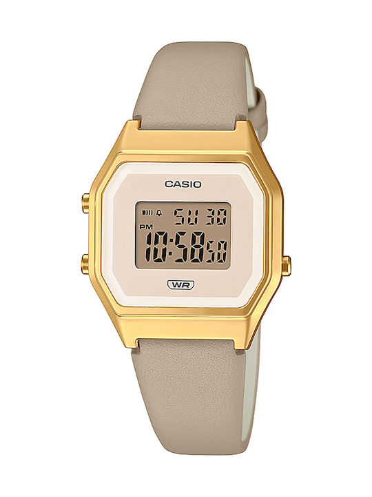 Casio Vintage Ψηφιακό Γυναικείο Ρολόι 28.6mm Χρονογράφος Μπαταρίας με Μπεζ Δερμάτινο Λουράκι