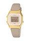 Casio Vintage Ψηφιακό Γυναικείο Ρολόι 28.6mm Χρονογράφος Μπαταρίας με Μπεζ Δερμάτινο Λουράκι