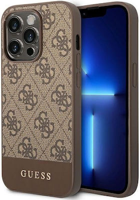 Guess 4G Stripe Collection Umschlag Rückseite Kunststoff Braun (iPhone 14 Pro) GUHCP14LG4GLBR