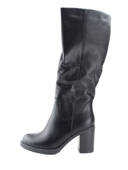 Boot with high heel in leather texture Black