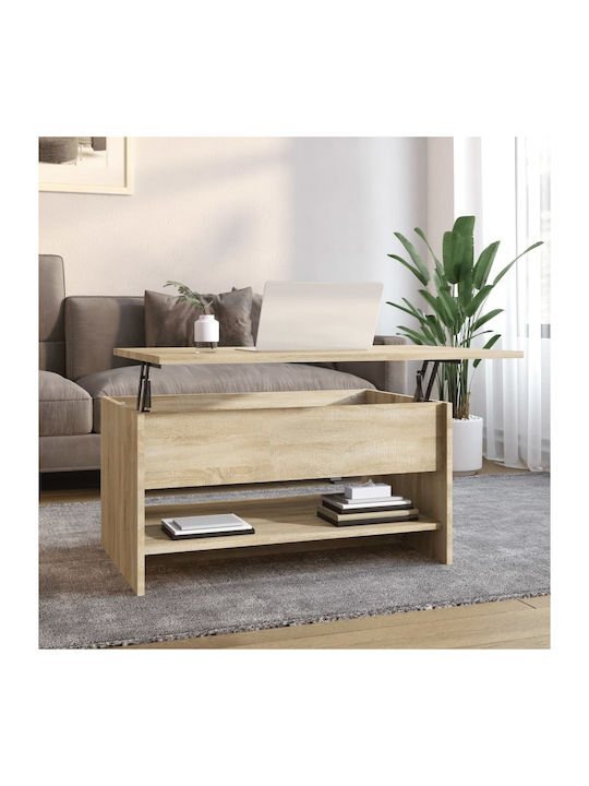 Rectangular Central Wooden Coffee Table with Lifting Mechanism Beige M80xW50xH40cm