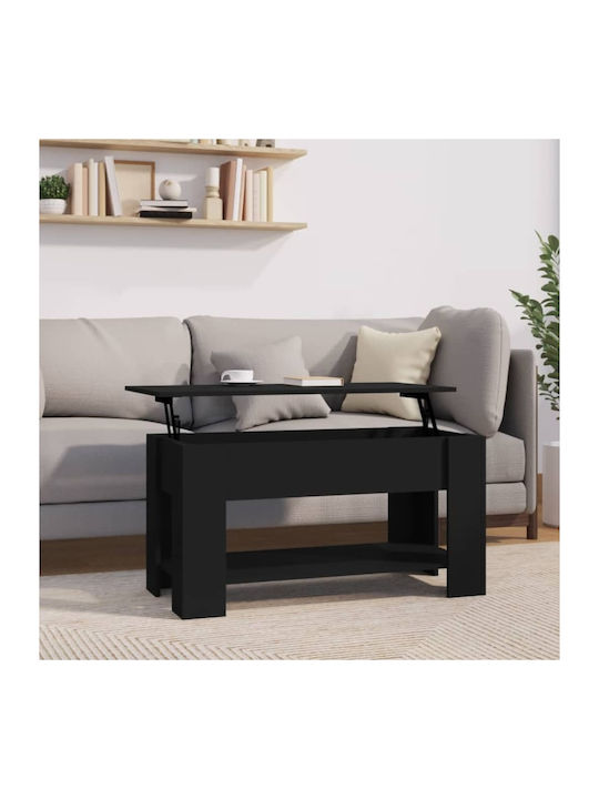 Rectangular Central Wooden Coffee Table with Lifting Mechanism Black M102xW49xH42cm