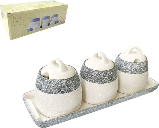 AGC Set of 3 Ceramic Food Jars for Sugar and Coffee with Lid White 10x10x11cm 3 Pieces