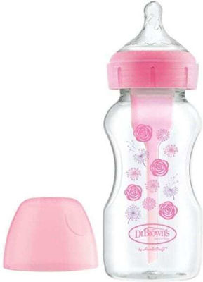 Dr. Brown's Plastic Bottle Options+ Wide Neck Anti-Colic with Silicone Nipple for 0+, 0+ m, months Pink Flowers 270ml 1pcs