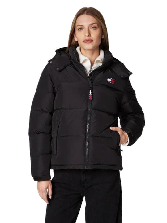 Tommy Hilfiger Alaska Women's Short Puffer Jacket for Winter with Hood Black