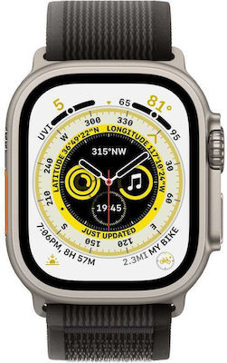 Apple Watch Ultra Titanium 49mm Αδιάβροχο με eSIM και Παλμογράφο (Black/Gray Trail Loop S/M)